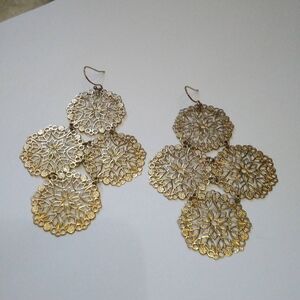 Avon Gold Filigree Disc Chandelier Earrings